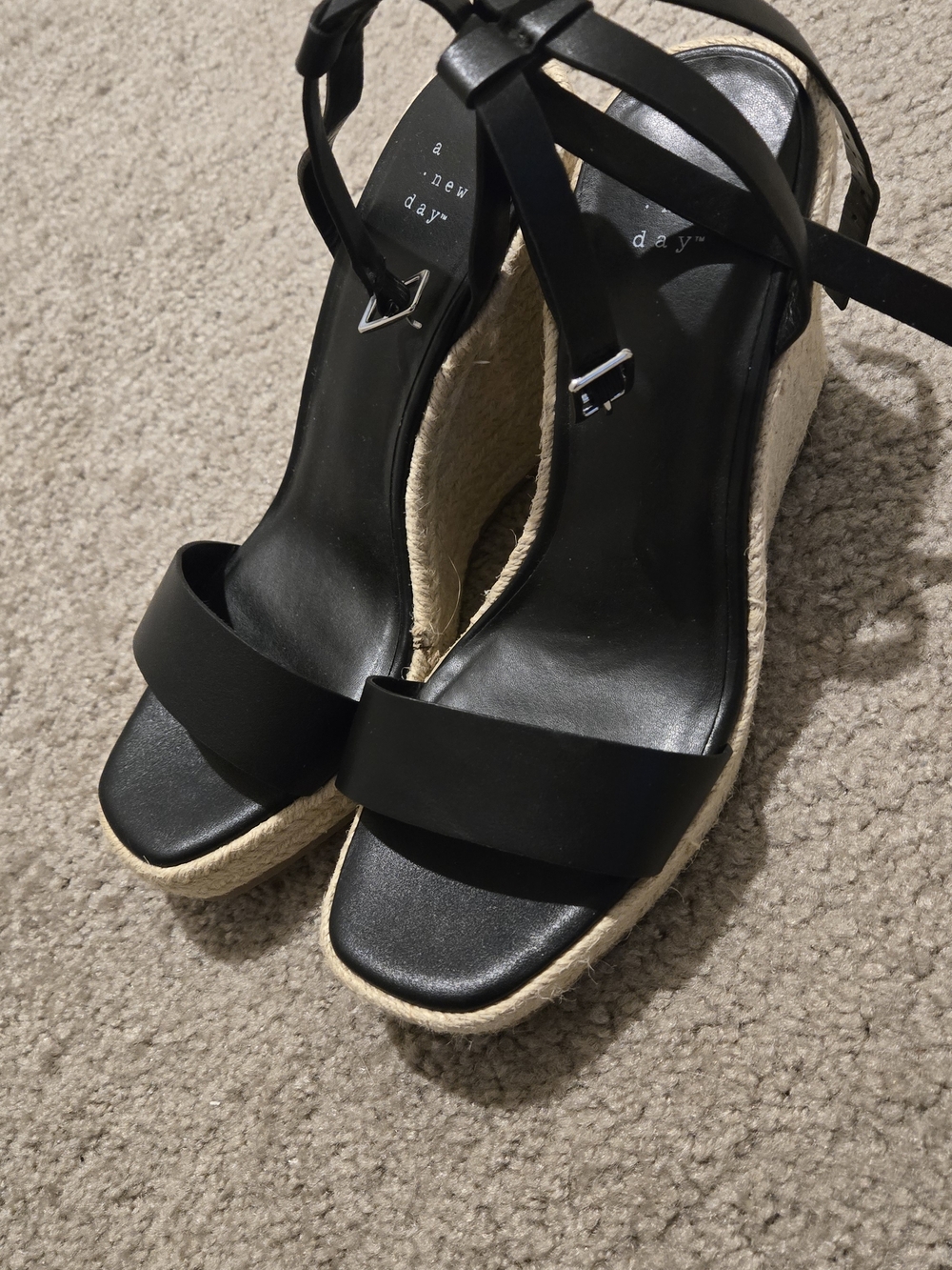 A New Day Black Espadrille Wedge Sandals with Ankle Tie New Size 7.5 - Picture 2 of 4
